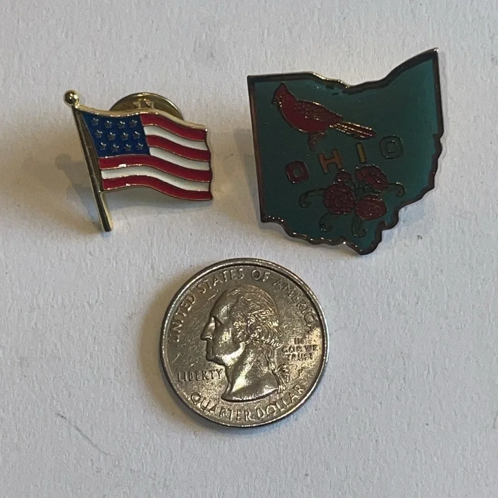 Ohio State Cardinal Pin American Flag Pins